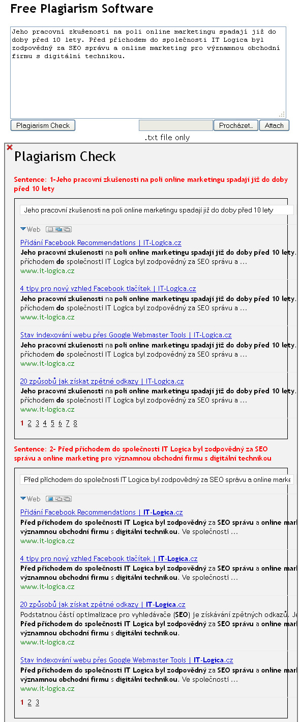 Plagiarism software - výsledky